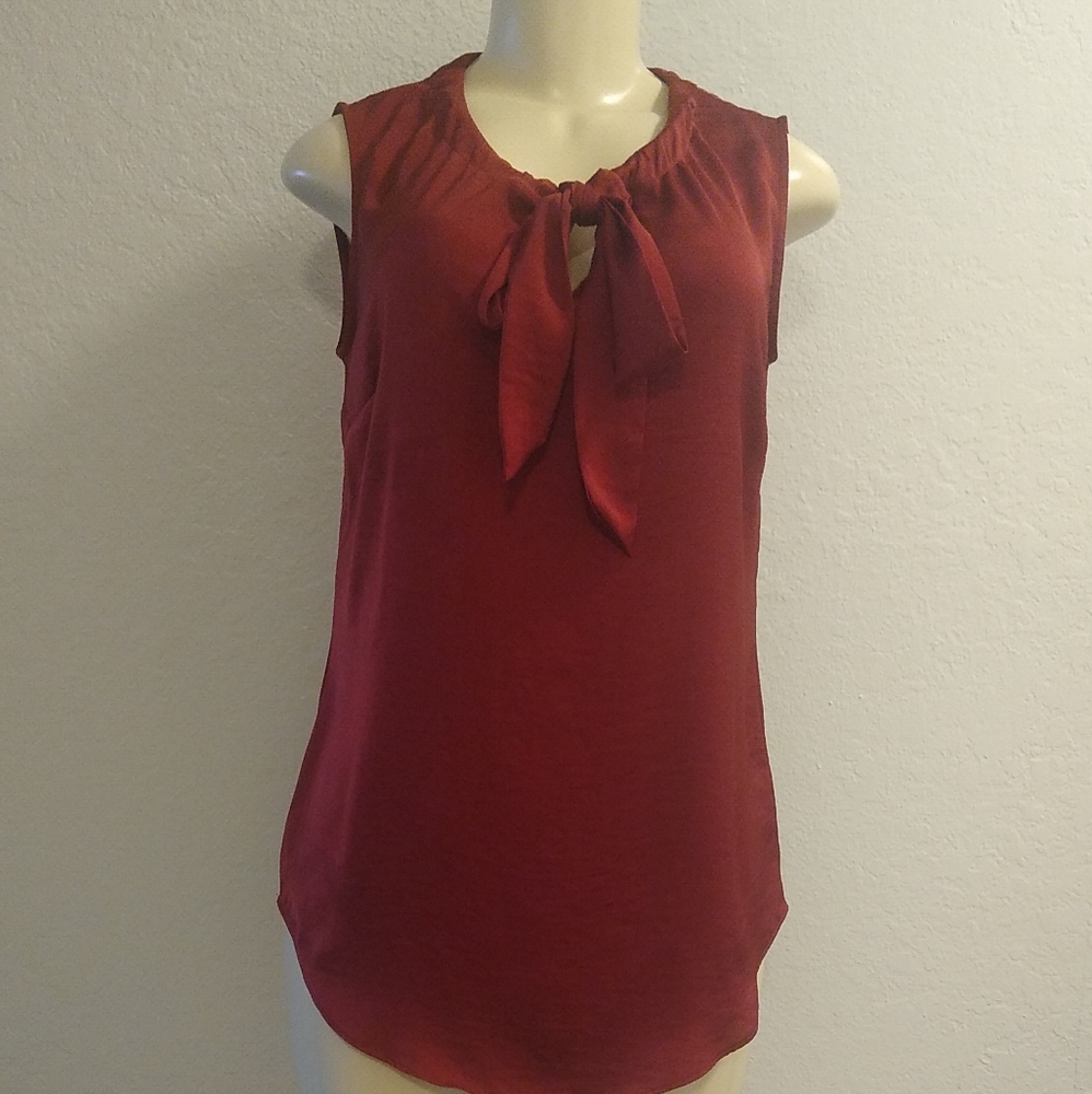 Cabi Deep Red Sleeveless Neck Tie Top XS